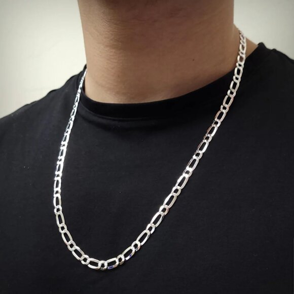 Sterling Silver 925 High Polished Figaro 1+1 4.6mm Chain 30 inches